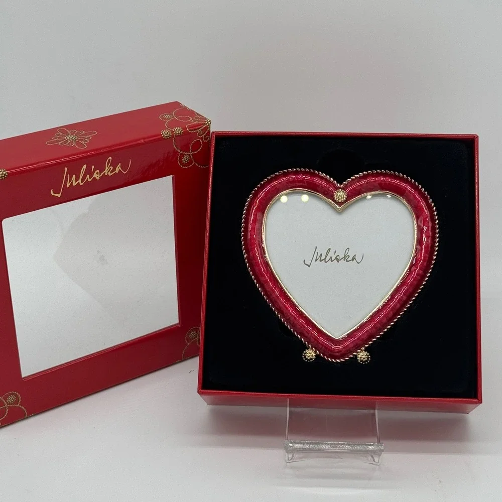 Juliska Berry & Thread Ruby Enamel Heart Picture Frame Ornament 2x3 NIB Holiday